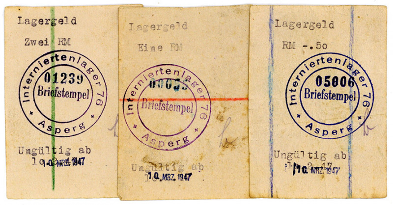 GEFANGENENLAGER, Asperg, Internierungslager 76. 0,50, 1, 2 Reichsmark mit Stempe...