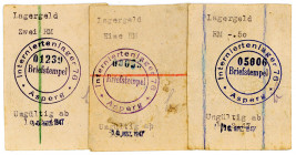 GEFANGENENLAGER, Asperg, Internierungslager 76. 0,50, 1, 2 Reichsmark mit Stempel "ungültig ab 10.März 1947". 3 Scheine.
III/II
Schö.6201