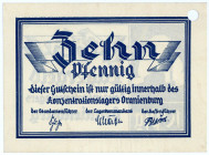 GEFANGENENLAGER, Oranienburg, Konzentrationslager. 10 Pfennig o.D.(1933), Lagergeld.
gelocht, I
Gr.Or2a