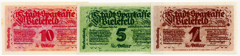 NOTGELD BESONDERER ART, Bielefeld, Stadtsparkasse. 1 Goldpfennig, 5 Goldpfennig,...