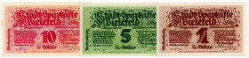 NOTGELD BESONDERER ART, Bielefeld, Stadtsparkasse. 1 Goldpfennig, 5 Goldpfennig, 10 Goldpfennig, jeweils gütig bis 15.01.1924, alle auf Leinen. 3 Sche...