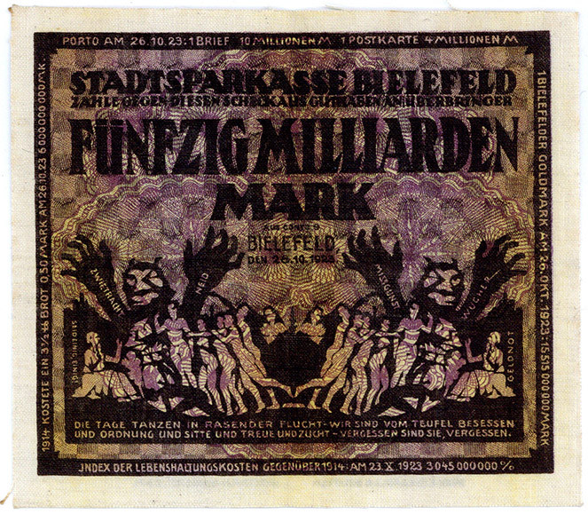 NOTGELD BESONDERER ART, Bielefeld, 50 Milliarden Mark 15.02.1923, Leinen.
II
G...