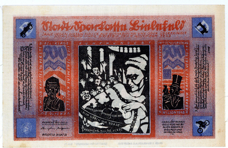 NOTGELD BESONDERER ART, Bielefeld, 500 Milliarden Mark 21.10.1922, Leinen.
I
G...