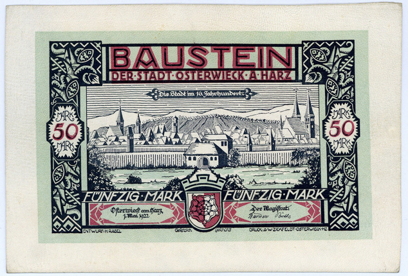 NOTGELD BESONDERER ART, Osterwieck, Stadt. 50 Mark 01.05.1922, Glaceleder Udr. V...