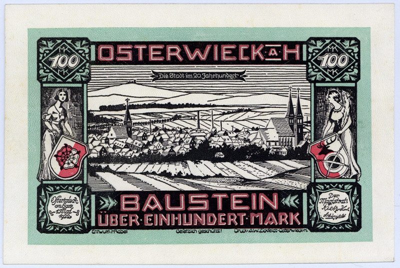 NOTGELD BESONDERER ART, Osterwieck, Stadt. 100 Mark 01.05.1922, Glaceleder Udr. ...