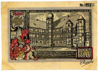 NOTGELD BESONDERER ART, Osterwieck, Stadt. 500 Mark 04.12.1922, Baustein, mit Unterschrift "Rabel" und KN, dünnes Wildleder hellbraun.
I-
Gra.362a
