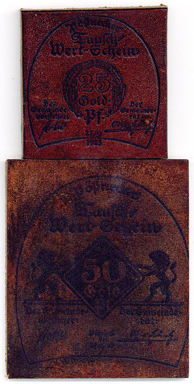 NOTGELD BESONDERER ART, Pößneck, 25 Gold-Pfennig 27.9.1923, Leder-Schuhsohle, Da...