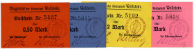 NOTGELD BESONDERER ART, Wollstein/Wolsztyn, 0,50, 1, 2, 3 Mark 1914 auf farbigem Schreibleinen. 4 Scheine.
I
Di.439
