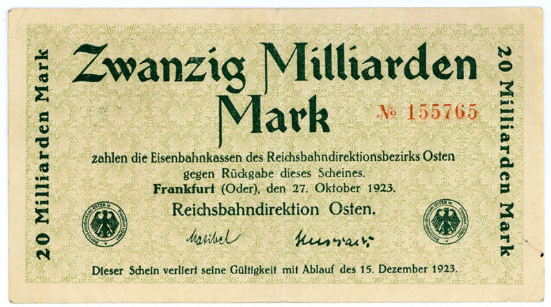 NOTGELD DER REICHSBAHN UND REICHSPOST, Frankfurt (Oder), Reichsbahndirektion Ost...