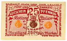 BRIEFMARKENNOTGELD, Köln, Carl Grave. 25 Pfennig o.D. Germania. 10, 10 und 5 Pfennig.
I-
Ti3565.030.05