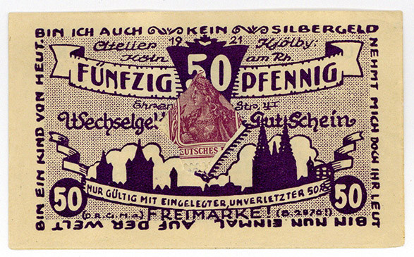BRIEFMARKENNOTGELD, Köln, Carl Grave. 50 Pfennig o.D. Germania, 50 Pfennig Germa...