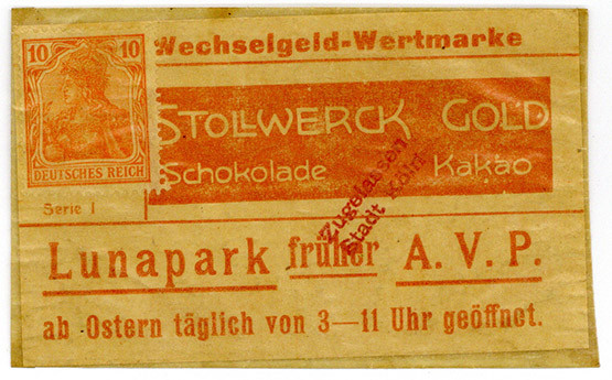 BRIEFMARKENNOTGELD, Köln, Stollwerk Gold. 10 Pfennig o.D. Wechselgeld-Wertmarke....