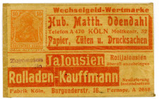 BRIEFMARKENNOTGELD, Köln, Hub.Matth.Odendahl. 10 Pfennig o.D., Rs.Köln-Rhein, 17,5mm.
I
Ti3565.085.01b