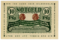 BRIEFMARKENNOTGELD, Köln-Dellbrück, Dellbrücker Lichtspiele. 10 Pfennig 1921, Druck grün, 2x 5 Pfennig Germania.
I-
Ti3570.05.05