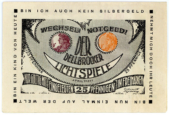 BRIEFMARKENNOTGELD, Köln-Dellbrück, Dellbrücker Lichtspiele. 25 Pfennig 1921, Ge...