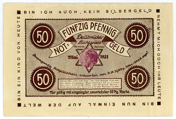 BRIEFMARKENNOTGELD, Köln-Dellbrück, Dellbrücker Lichtspiele. 50 Pfennig 1921, Ge...