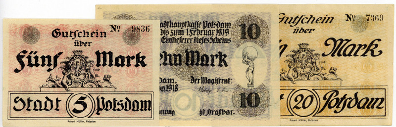 BERLIN, BRANDENBURG, Potsdam, Stadt. 5, 10, 20 Mark 30.11.1918. Unentwertet.
I-...