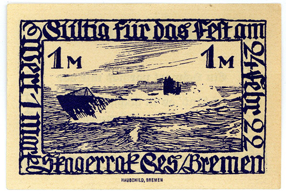BREMEN, Bremen, Skagerrak-Gesellschaft. 1 Mark für das Fest am 24.02.1922.
I
G...