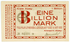 HESSEN, Alzey, Kreis. 1 Billion Mark 16.11.1923, Separatistenausgabe.
II
Ke.87