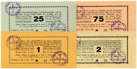 HESSEN, Frankfurt, ANOTA. 25, 75 Pfennig, 1, 2 Reichsmark 05.11.1926. 4 Scheine jeweils mit 2 Stempeln. Selten.
I