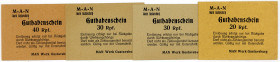 HESSEN, Gustavsburg, MAN Werk Gustavburg. 20, 30(2x), 40 Reichspfennig o.D.(1946), je ohne Stempel. 4 Scheine.
I
Schö.1453a-55a