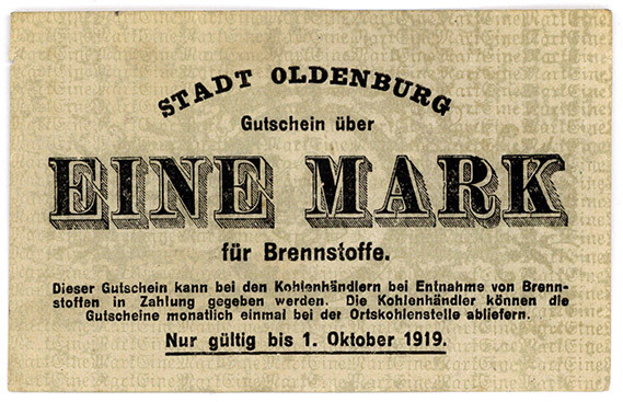 NIEDERSACHSEN, Oldenburg, Stadt. 1 Mark gültig bis 01.10.1919, nur gültig bei En...