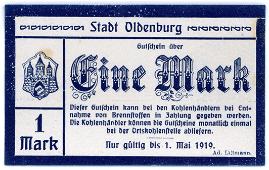 NIEDERSACHSEN, Oldenburg, Stadt. 1 Mark gültig bis 01.05.1919, nur gültig bei En...