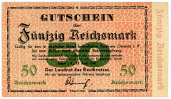 SACHSEN, Adorf, Landrat des Restkreises Oelsnitz. 50 Mark 28.04.1945 - unentwertet.
I-
Schö.0203