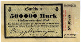 SACHSEN, Leipzig, Philipp Reclam J. 500.000 Mark 17.08.1923 (Datum gelocht). Einlösung verlängert bis 31.10.1923.
III
Bü.4235.1a