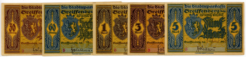 SCHLESIEN, Greiffenberg, Stadtsparkasse. 30, 60 Pfennig, 1, 3, 5 Mark 01.06.1922...