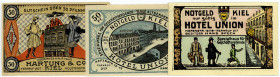 SCHLESWIG-HOLSTEIN, Kiel, Hotel Union. 50 Pfennig o.D.; Germaniawerft. 50 Pfennig o.D.; Kaufhaus Hartung. 50 Pfennig o.D., 3 Scheine.
I
Grab.693.1; ...