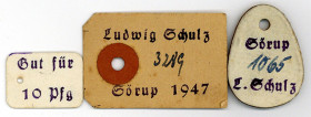 SCHLESWIG-HOLSTEIN, Sörup, Ludwig Schulz. 10, 25 Pfennig o.D., 50 Pfennig 1947.
I/I-
SH-S030