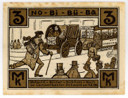 WESTFALEN, Detmold, No-Bi-Bü-Ba Künstler im Landestheater. 3 Mark 04.02.1922. Etwas fleckig sonst I-.
I-
Grab.267.1