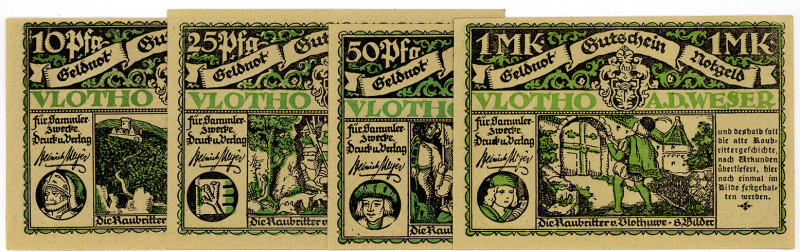 WESTFALEN, Vlotho, Heinrich Meyer Verlag. 10, 25, 50 Pfennig, 1 Mark o.D., 4 Sch...