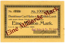 WÜRTTEMBERG, Lorch, Carl Hahn & Co. Filiale Lorch. 1 Milliarde Mark Überdr. auf 1 Millionen Mark vom 01.09.1923.
II
Ke.3324c