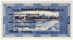 WÜRTTEMBERG, Schwenningen, Gewerbebank Schwenningen e.GmbH. 500.000 Mark o.D. Kundenscheck. Blanko ohne Aussteller.
I
Ke.5103