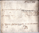 DOKUMENTE, Assignment (Abtretungsvertrag) auf Pergament vom 8. Apr. 1839 über 5 Anteile über 72 Shilling für eine Hypothek von Hy. Frederick Thistleth...