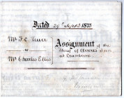DOKUMENTE, Assignment (Abtretungsvertrag) auf Pergament vom 29. Sept. 1875 über 400 engl. Pfund am Lokal "Sheaf of Arrows Inn" von Mr. J.C. Lewer an M...