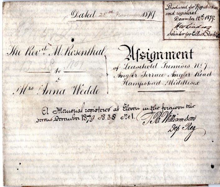 DOKUMENTE, Assignment (Abtretungsvertrag) auf Pergament vom 12. Dez. 1879 über 7...