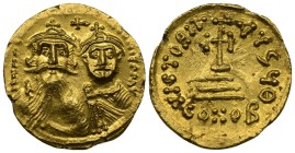 Constans II, with Constantine IV AD 641-668. Struck AD 654-659. Constantinople Solidus
4.45g 21mm
