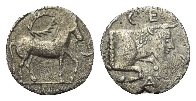 Sizilien. Gela.

 Litra (Silber). Ca. 316 - 310 v. Chr.
Vs: Pferd mit Zaumzeu...