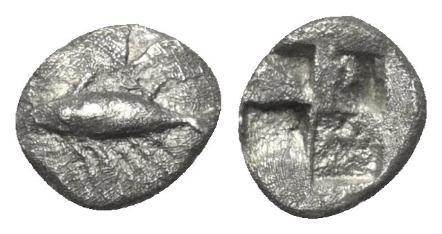 Mysien. Kyzikos.

 Obol (Silber). Ca. 550 - 480 v. Chr.
Vs: Thunfisch nach li...