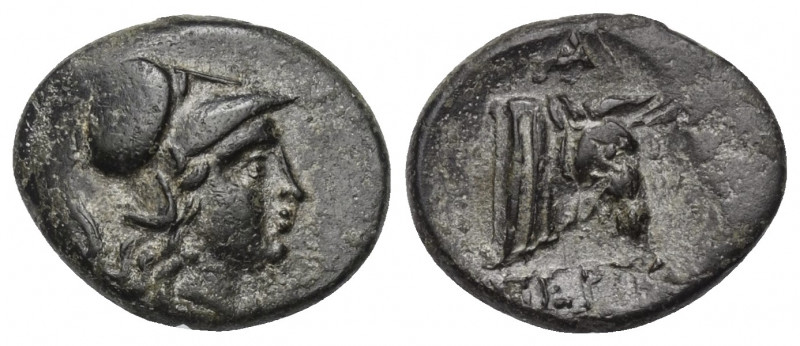 Mysien. Pergamon.

 Bronze. Ca. 310 - 282 v. Chr.
Vs: Kopf der Athena mit kor...