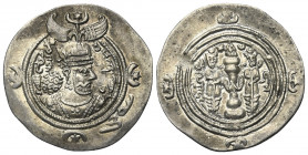 Sasanidisches Königreich. Khusro II. (590 - 628 n. Chr.).

 Drachme (Silber). 623 / 624 n. Chr. (Jahr 34). RYW = Rew Ardasher.
Vs: Drapierte Büste ...