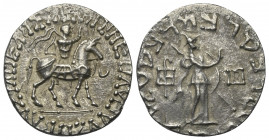 Indo-Skytische Könige. Azes (58 - 12 v. Chr.).

 Tetradrachme (Silber). Ungesicherte Münzstätte im westlichen Gandhara.
Vs: Skythischer König mit e...