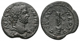 Troas. Alexandria. Caracalla (197 - 217 n. Chr.).

 Bronze.
Vs: M - AVREL - ANTONINVS. Kopf mit Lorbeerkranz rechts.
Rs: COL AV - G TROAD. Statue ...
