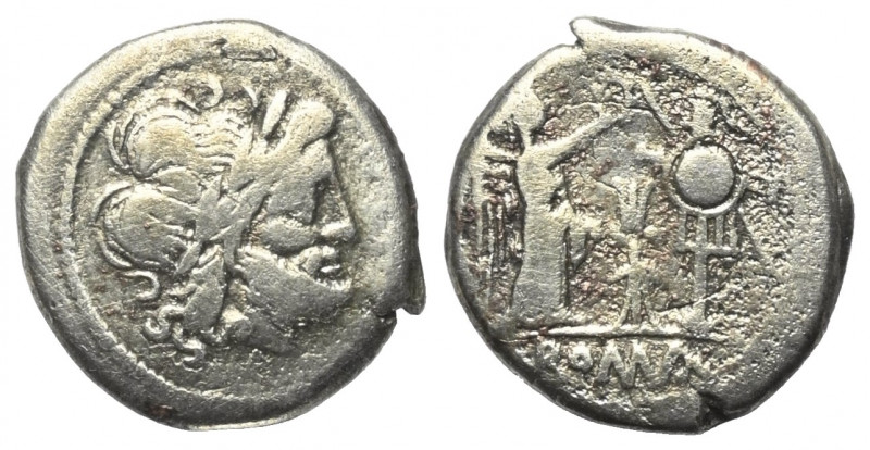 Anonyme Prägungen.

 Victoriat (Silber). 206 - 195 v. Chr. Rom.
Vs: Kopf des ...
