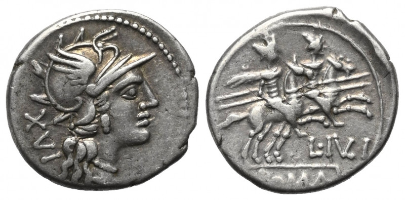 L. Iulius.

 Denar (Silber). 141 v. Chr. Rom.
Vs: Kopf der Roma mit geflügelt...