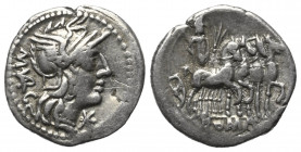 M. Vargunteius.

 Denar (Silber). 130 v. Chr. Rom.
Vs: Kopf der Roma mit geflügeltem Helm rechts, davor Wertzeichen, dahinter M VARG (teilweise in ...
