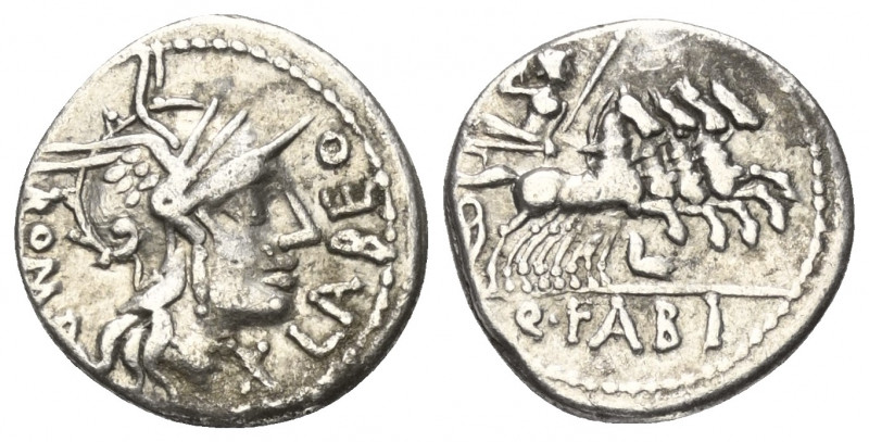Q. Fabius Labeo.

 Denar (Silber). 124 v. Chr. Rom.
Vs: ROMA. Kopf der Roma m...